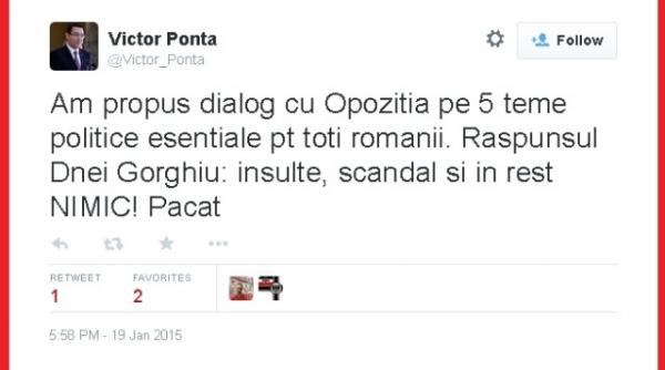 victor ponta dezamagit de opozi ie am propus dialog pe 5 teme esentiale pentru toti romanii raspunsul dnei gorghiu insulte scandal si in rest nimic pacat