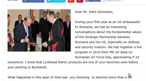 intrebari pentru fostul ambasador al sua jurnalistul radu tudor i a trimis o epistola lui mark gitenstein