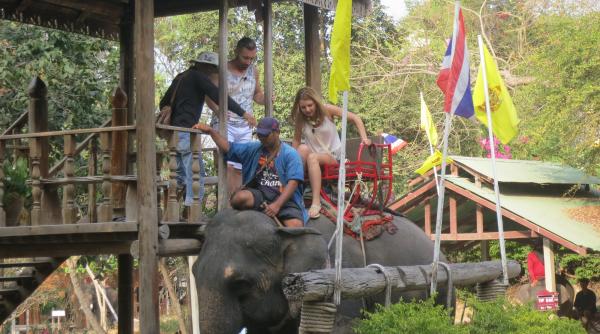 valentina si ovidiu merg la o plimbare pe elefant