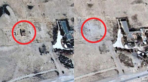 imaginile surprinse de satelit confirma distrugerea templului baal shamin din palmira