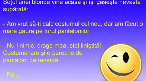 bancul zilei blonda care calca haine nu se pricepe la croitorie