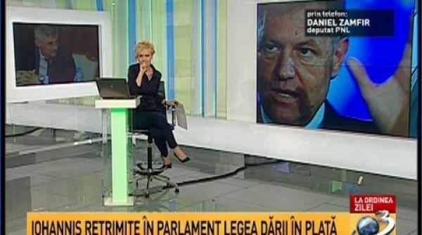 reactia lui daniel zamfir dupa retrimiterea legii darii in plata la parlament klaus iohannis a fost amenintat