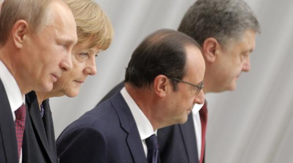 merkel hollande putin si porosenko isi reafirma angajamentul pentru incetarea focului in estul tarii