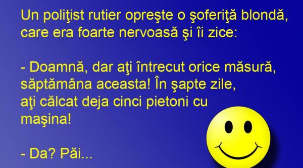 bancul zilei blonda cu norma de calcat pietoni