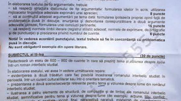 bacalaureat 2016 care au fost subiectele la limba si literatura romana