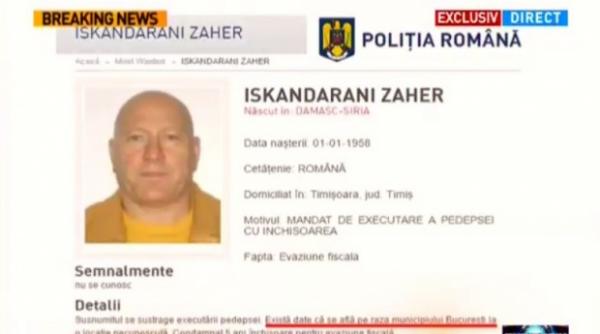 unde se afla zaher iskandarani dat in urmarire internationala de politia romana