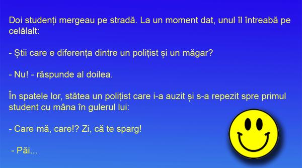 bancul zilei diferenta dintre un politist si un magar