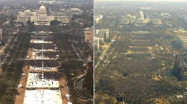 diferenta enorma intre numarul participantilor la investirea lui obama si cea a lui trump