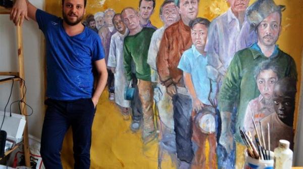 un artist sirian i a pictat pe liderii lumii ca pe niste refugiati vulnerabili