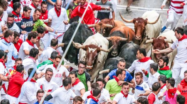video sase persoane au fost spitalizate dupa cursa cu tauri organizata miercuri la pamplona