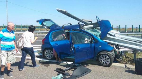 accident grav pe autostrada soarelui o masina a fost strapunsa de bara de protectie de pe marginea soselei