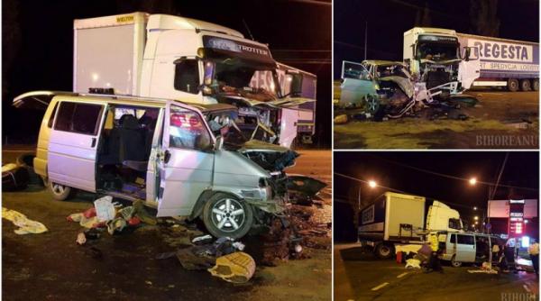 accident grav in oradea un microbuz a intrat in plin intr un tir un mort si cinci raniti