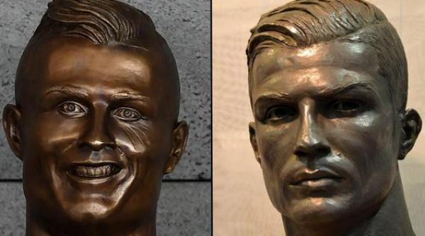 cristiano ronaldo la muzeu cu un bust care acum chiar seamana cu el
