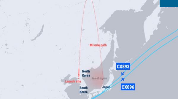 piloti ai unei curse cathay pacific au vazut in aer rachetele lansate de coreea de nord