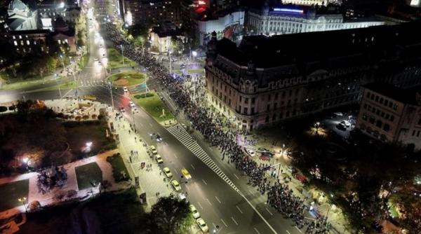 protestatarii se indreapta in coloana spre piata victoriei