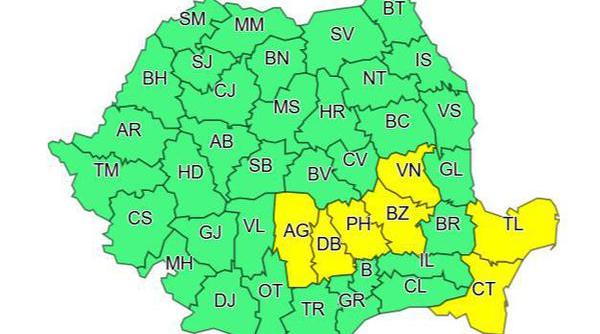 atentionare de ploi si vijelii pentru muntenia oltenia moldova si munte cod galben in 7 judete din muntenia moldova si dobrogea