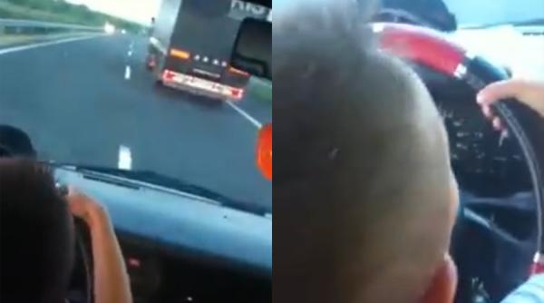 video imagini scandaloase un copil mic este lasat sa conduca masina pe autostrada