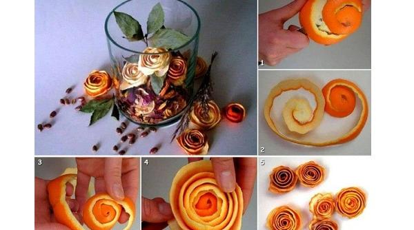 trandafiri decorativi din coji de portocale