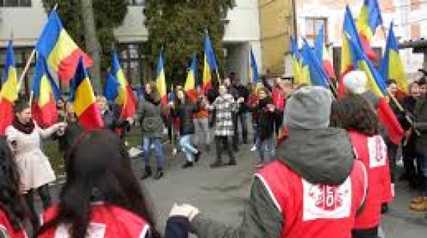 mica unire parada cu 160 de drapele a elevilor si profesorilor din deva