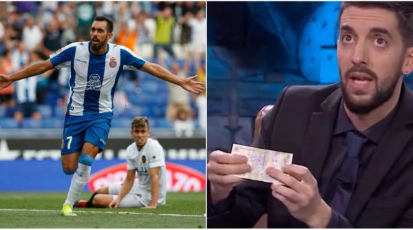 un fotbalist celebru din liga spaniola isi tine economiile in lei la o emisiune tv a scos 1 leu din buzunar