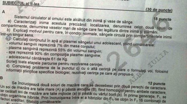 subiectele date la simularea de bacalaureat pentru biologie