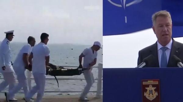 un marinar american a lesinat in timpul discursului lui klaus iohannis acesta a fost transportat de urgenta la spital