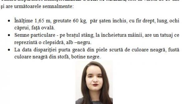 politia capitalei solicita sprijinul cetatenilor pentru gasirea unei tinere disparute