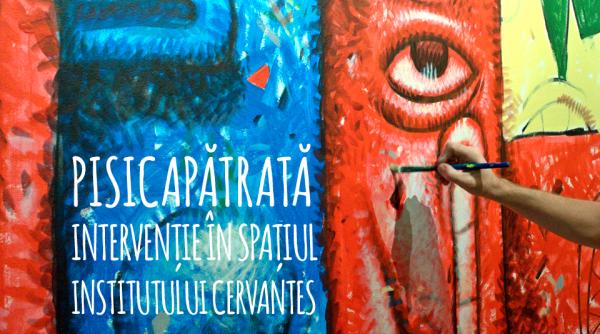 pisica patrata interventie in spatiul institutului cervantes din bucuresti trei picturi murale