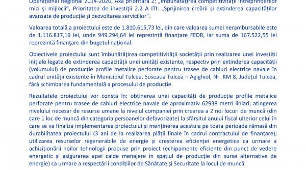 lansarea proiectului dezvoltarea societatii total s r l prin achizitia de echipamente performante