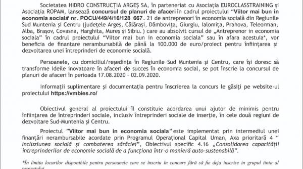 anunt de presa concurs de planuri de afaceri pentru antreprenori