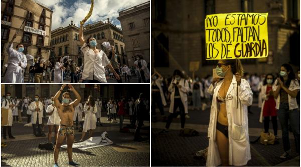 galerie foto protest in lenjerie intima al medicilor rezidenti din barcelona
