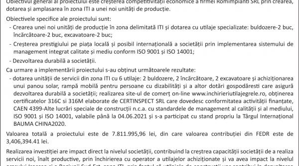 finalizarea proiectului cresterea competitivitatii firmei romimpianti s r l