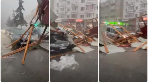 furtuna a facut prapad in falticeni acoperisul unui bloc a avariat sapte masini