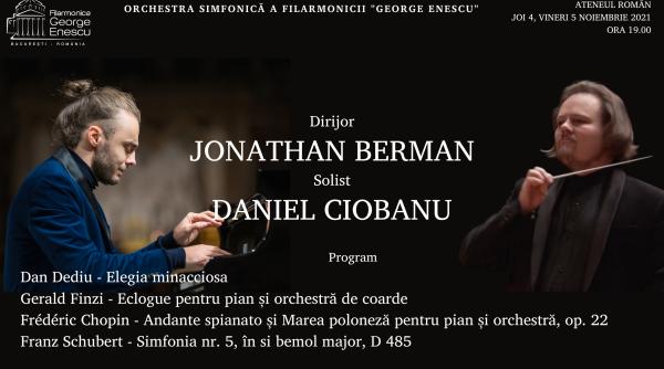 dirijorul jonathan berman si pianistul daniel ciobanu intr un concert cu public pe scena ateneului roman pe 4 si 5 noiembrie