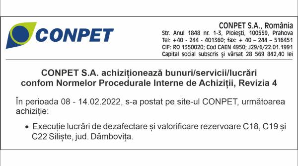 conpet s a achizitioneaza bunuri servicii lucrari