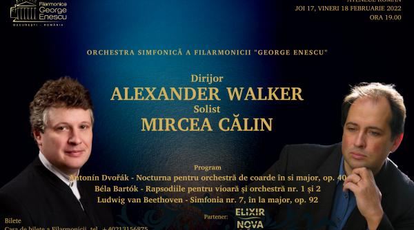 dirijorul alexander walker si violonistul mircea calin in stagiunea filarmonicii george enescu