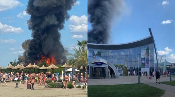 Incendiu la Therme București. Pompierii acționează cu 12 autospeciale de stingere cu apă și spumă