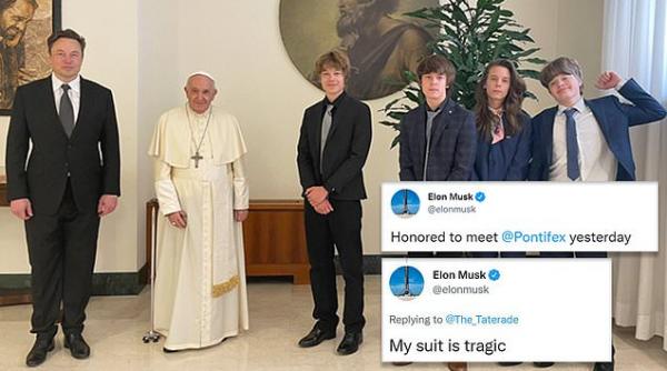 antreprenorul elon musk posteaza o fotografie cu papa pe twitter