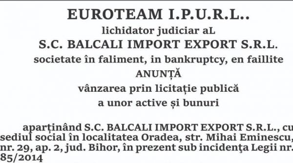 anunt de vanzare prin licitatie publica a unor active si bunuri