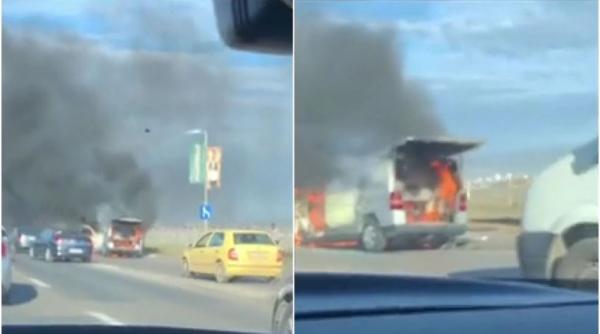 incendiu dn1 aeroport baneasa masina arde