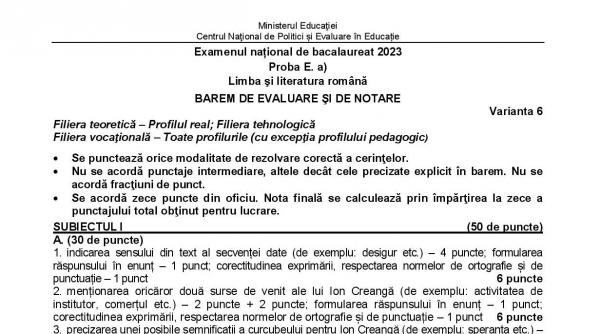 barem limba romana bacalaureat 2023
