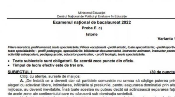 bacalaureat 2023 subiecte la proba de istorie