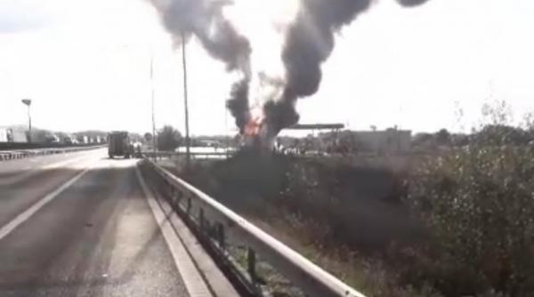 incendiu tir autostrada a1 judetul timis