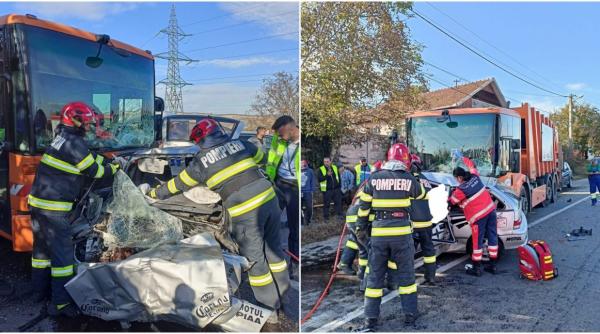 Mașină de gunoi, implicată într-un accident de circulație în Alba. Un bărbat este în stare gravă