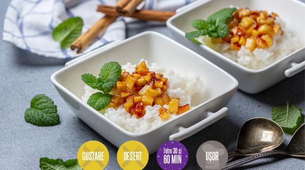 budinca de orez cu mere caramelizate