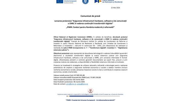 comunicat de presa oficiul national al registrului comertului onrc