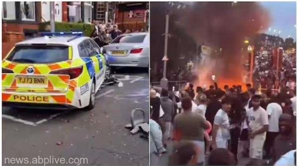 romani implicati incidente violente leeds autobuz incendiat masina a politiei rasturnata