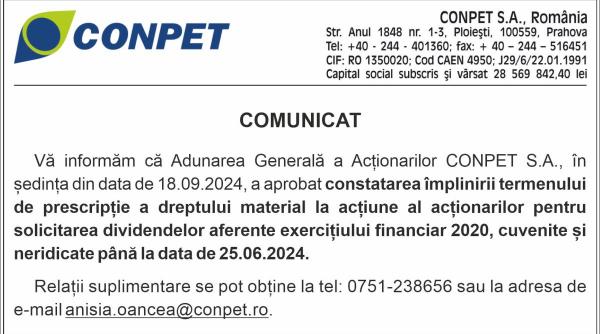 comunicat conpet prescriptie