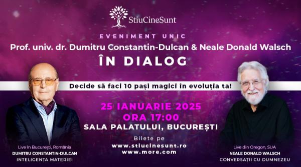 conferinta exceptionala cu dumitru constantin dulcan si neale donald walsch despre spiritualitatea omului modern la sala palatului in ianuarie 2025