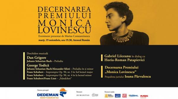 decernarea premiului monica lovinescu la ateneul roman pe 19 noiembrie 2024